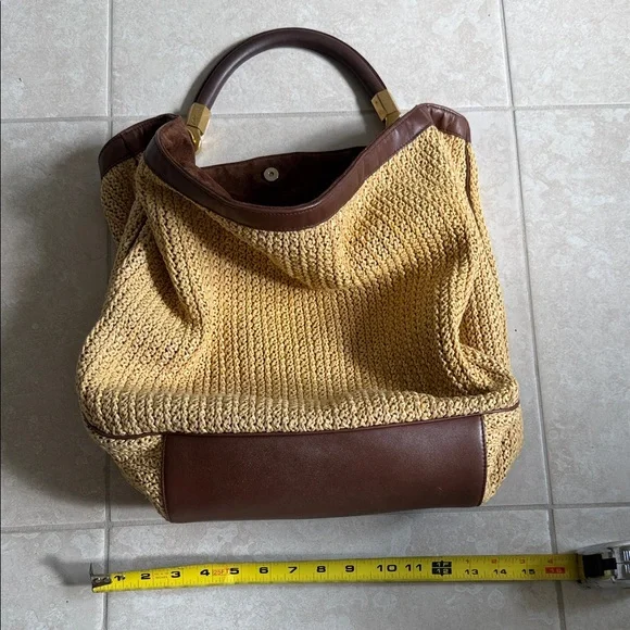 Yves Saint Laurent Roady Natural Raffia Woven Brown Leather Large Hobo bag - Picture 12 of 13
